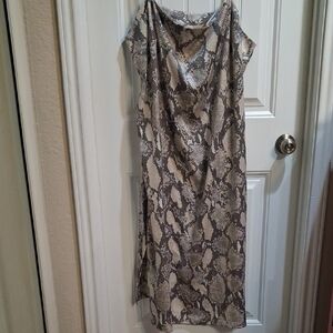 H&M Snake-Print Midi Slip Dress in Beige and Gray